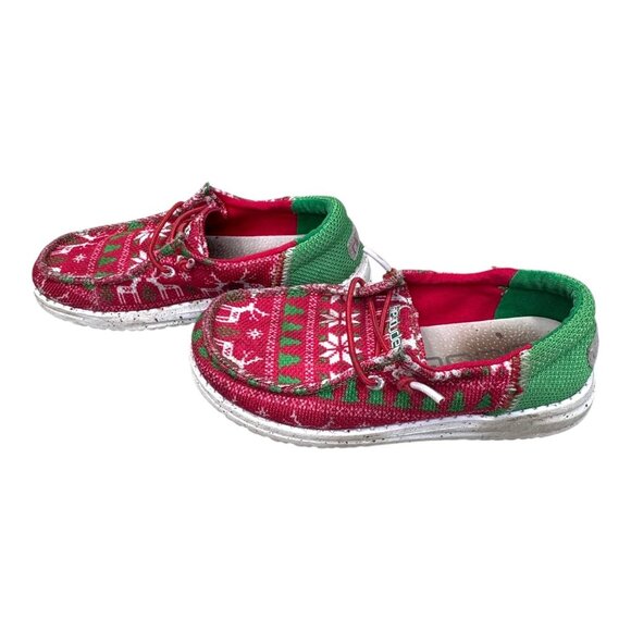 Hey Dude Wally Youth Christmas Reindeer Print Shoes Size 12K Red & Green 12 Kids - Picture 4 of 8